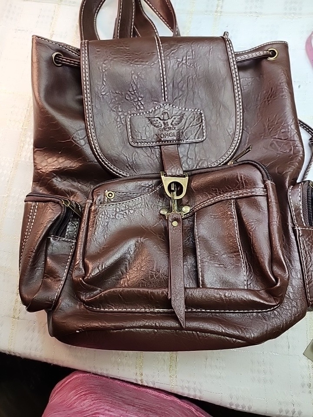 YONGLE Elegant Brown Women's Shoulder Bag with Brass Accents